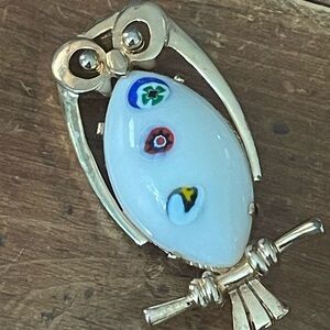 Vintage Eisenberg Milafore Glass Owl Brooch